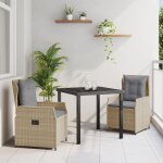Ensemble repas jardin 3 pi�ces poly rattan beige vidaxl, table jardin noire 80x80x73 cm en verre tremp� ...
