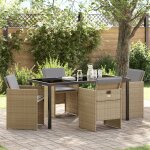 Ensemble de repas de jardin de 5 pi�ces avec coussins m�lange beige poly rattan, table de jardin vidaxl ...