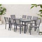 Ensemble repas de jardin : table 180 cm + 8 chaises - structure aluminium - plateau verre tremp� - gris ...