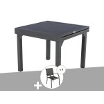 Ensemble repas table extensible alu 4 / 8 places graphite 8 fauteuils piazza hesp ride