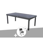 Ensemble repas table extensible rectangulaire alu graphite piazza + 12 chaises modula - hesp?ride