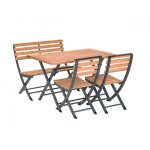 Ensemble repas table a manger en alu et teck, avec 1 banc et 2 chaises porto - rico - 4 places - jardiline ...