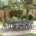 Ensemble de salle a manger de jardin de 10 pices avec coussins gris poly rattan, table de jardin extensible ...