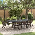 Ensemble de salle a manger de jardin 10 pièces avec coussins marron rotin synthétique, table de jardin ... Ensemble de salle a manger de jardin 10 pièces avec coussins marron rotin synthétique, table de jardin ...