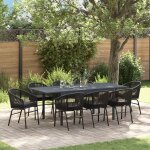 Ensemble de salle a manger jardin 10 pices avec coussins en poly rotin noir vidaxl, table de jardin ...