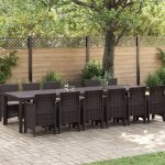 Ensemble de salle a manger de jardin de 13 pièces avec coussins en poly rattan marron Ensemble de salle a manger de jardin de 13 pièces avec coussins en poly rattan marron