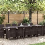 Ensemble de salle a manger de jardin 15 pi�ces avec coussins marron poly rattan