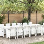 Ensemble de salle a manger de jardin de 15 pi�ces avec coussins en rotin poly blanc
