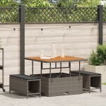Ensemble de salle a manger de jardin 3 pi�ces avec coussins gris en poly rattan et acacia