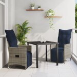 Ensemble de salle a manger de jardin 3 pi�ces avec coussins gris poly rattan, table de jardin vidaxl ...