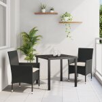 Ensemble de salle a manger de jardin 3 pi�ces avec coussins en rattan poly noir, table de jardin vidaxl ...