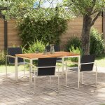 Ensemble de salle a manger jardin 5 pi�ces en bois de teck solide, table de salle a manger ext�rieur ...