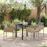 Ensemble de salle a manger de jardin 5 pi�ces avec coussins beige poly rotin, table de jardin vidaxl ...