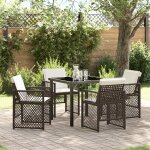 Ensemble de salle a manger de jardin 5 pièces avec coussins marron poly rattan, table de jardin vidaxl ... Ensemble de salle a manger de jardin 5 pièces avec coussins marron poly rattan, table de jardin vidaxl ...