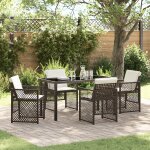 Ensemble de salle a manger de jardin 5 pi�ces avec coussins en osier poly marron, table de jardin vidaxl ...