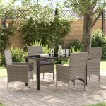 Ensemble de salle a manger de jardin de 5 pi�ces avec coussins en r�sine tress�e grise, table de jardin ...