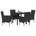 Ensemble de salle a manger de jardin 5 pièces avec coussins en rotin synthétique noir, table de jardin ... Ensemble de salle a manger de jardin 5 pièces avec coussins en rotin synthétique noir, table de jardin ...