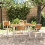 Ensemble de salle a manger jardin 5 pices en teck massif, table a manger d'extrieur 150x90x75 cm en ...