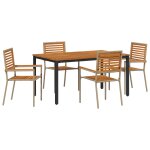 Ensemble de salle � manger jardin 5 pi�ces vidaxl beige poly rattan acacia, chaises de jardin empilables ...