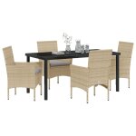 Ensemble de salle a manger de jardin 5 pices vidaxl avec coussins en rotin poly beige, table de jardin ...
