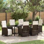 Ensemble de salle a manger de jardin 7 pi�ces avec coussins en rotin marron, table de jardin vidaxl noire ...