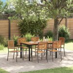 Ensemble de salle a manger de jardin 7 pi�ces vidaxl acacia en poly rotin gris, chaises de jardin empilables ...