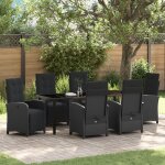 Ensemble de salle a manger de jardin de 7 pi�ces vidaxl avec coussins poly rattan noir, table de jardin ...