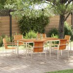 Ensemble de salle a manger jardin 7 places en bois massif de teck vidaxl, table de salle a manger extrieure ...
