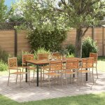Ensemble de salle a manger de jardin en 9 pièces beige en poly rattan acacia, chaises de jardin empilables ... Ensemble de salle a manger de jardin en 9 pièces beige en poly rattan acacia, chaises de jardin empilables ...