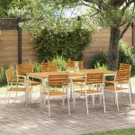 Ensemble de salle a manger de jardin 9 pièces en bois massif d'acacia vidaxl, table d'extérieur 200x90x74. ... Ensemble de salle a manger de jardin 9 pièces en bois massif d'acacia vidaxl, table d'extérieur 200x90x74. ...