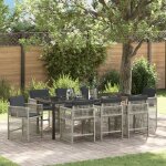 Ensemble de salle a manger de jardin de 9 pi�ces avec coussins gris clair en poly rotin, table de jardin ...