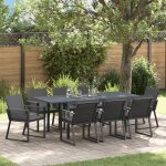 Ensemble de salle a manger de jardin 9 pièces avec coussins noir poly rotin, table de jardin extensible ... Ensemble de salle a manger de jardin 9 pièces avec coussins noir poly rotin, table de jardin extensible ...