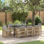 Ensemble de salle a manger de jardin 9 pi�ces vidaxl avec coussins beige poly rotin, table de jardin ...