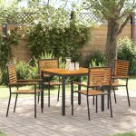 Ensemble de salle a manger de jardin vidaxl 5 pi�ces noir poly rattan acacia, chaises de jardin empilables ...