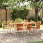 Ensemble de salle a manger jardin vidaxl 9 pi�ces en teck massif, table de jardin vidaxl 200x90x74, 5 ...