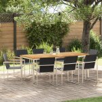 Ensemble de salle a manger de jardin vidaxl 9 pices en teck massif, table de salle a manger extrieure ...