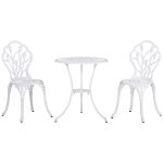 Ensemble salon de jardin 2 places 2 chaises + table ronde fonte d'aluminium imitation fer forg? blanc ...