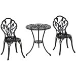 Ensemble salon de jardin 2 places 2 chaises + table ronde fonte d'aluminium imitation fer forg? noir