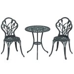 Ensemble salon de jardin 2 places 2 chaises + table ronde fonte d'aluminium imitation fer forg noir ...