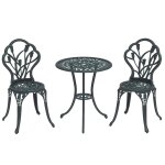 Ensemble salon de jardin 2 places 2 chaises + table ronde fonte d'aluminium imitation fer forg� noir ...