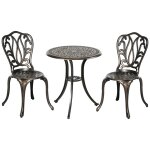 Ensemble salon de jardin 2 places avec table ronde style r�tro fonte alu effet bronze antique