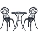 Ensemble salon de jardin 2 places avec table ronde style rtro fonte alu noir