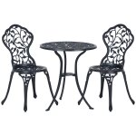 Ensemble salon de jardin 2 places avec table ronde style r�tro fonte alu noir
