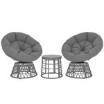 Ensemble salon de jardin 3 pcs - 2 fauteuils papasan, table basse - 2 grands coussins inclus - r�sine ...
