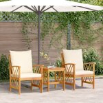 Ensemble de salon de jardin 3 pièces avec coussins en bois d'acacia massif Ensemble de salon de jardin 3 pièces avec coussins en bois d'acacia massif