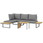 Ensemble salon de jardin 4 places modulable rglable avec table basse acier gris bois d'acacia verni