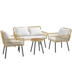 Ensemble salon jardin 4 places 4 pièces style colonial avec coussins Ensemble salon jardin 4 places 4 pièces style colonial avec coussins