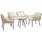 Ensemble salon jardin 4 places 4 pi�ces style colonial avec coussins