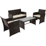 Ensemble salon de jardin 4 places en r�sine tress�e marron canap� fauteuils et table en verre 10 0007925 ...
