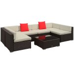 Ensemble salon de jardin 7 pi?ces modulables table basse plateau verre tremp? coussins d?houssables inclus ...